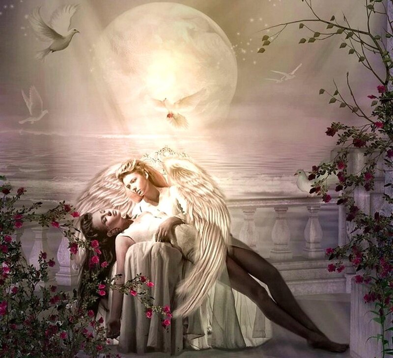 Angel Holding Woman — White