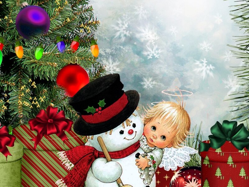 Angel Hugging Snowman