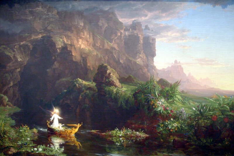 Angel in a boat on river