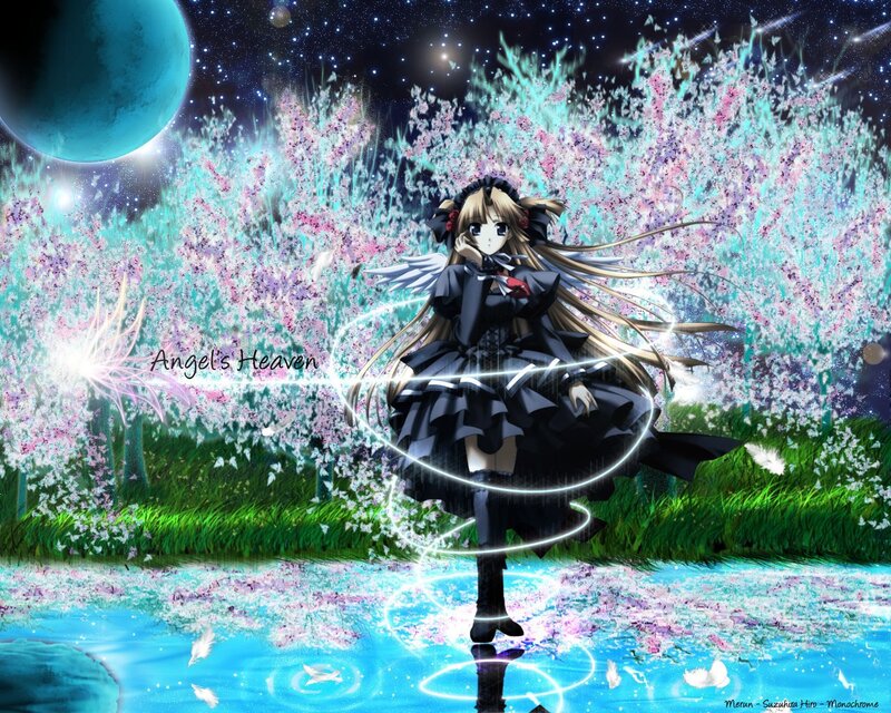 Angel in a cherry blossom garden