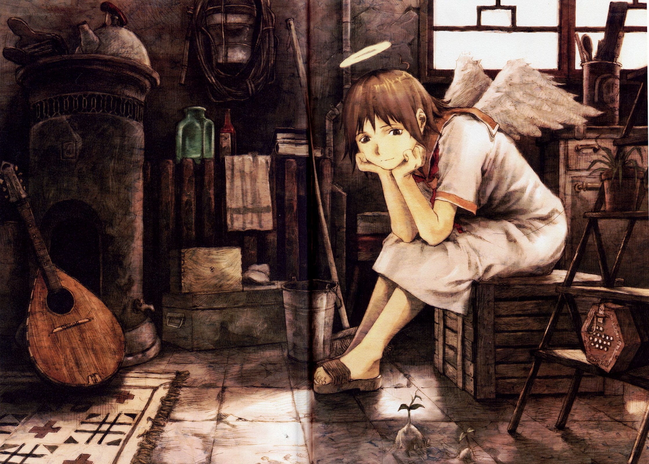 angel in a cluttered room
