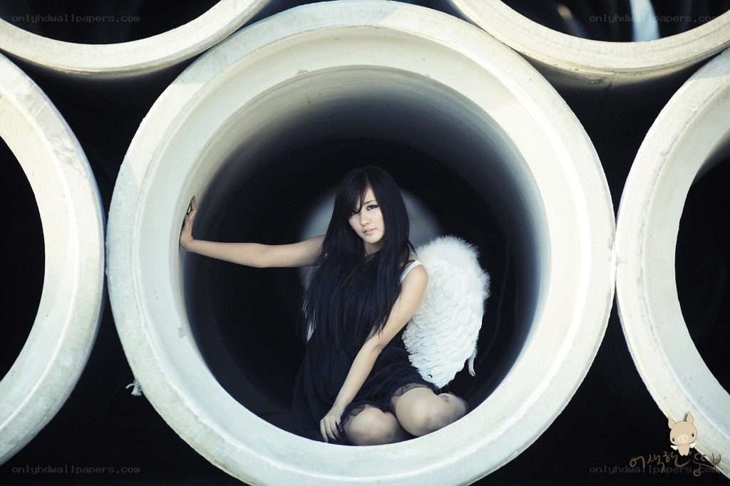 Angel in a concrete pipe