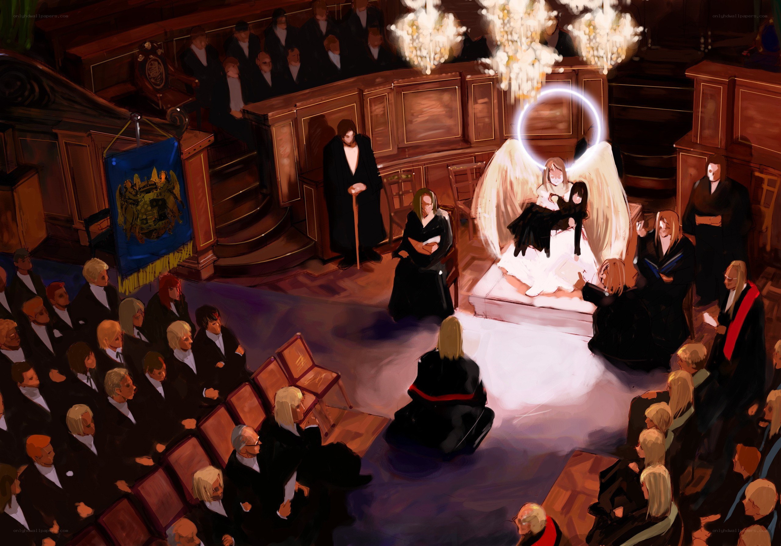Angel in a courtroom