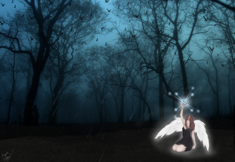 angel in a dark forest