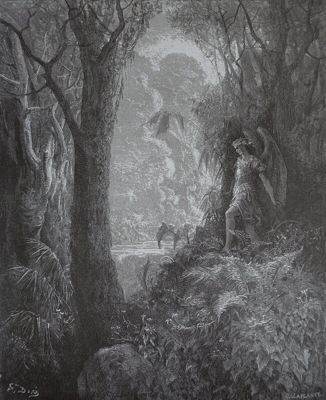 Angel in a dense forest