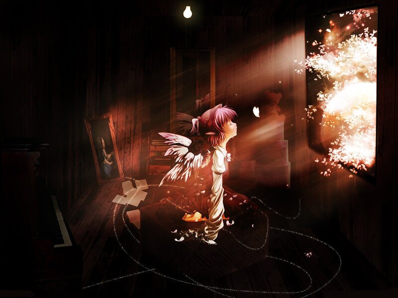 Angel in a dimly lit room