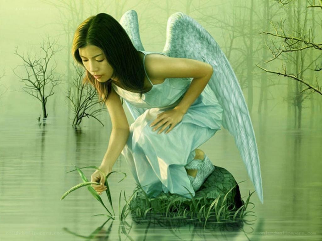 Angel in a flooded forest
