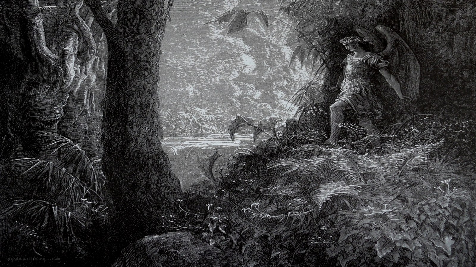 Angel in a forest scene