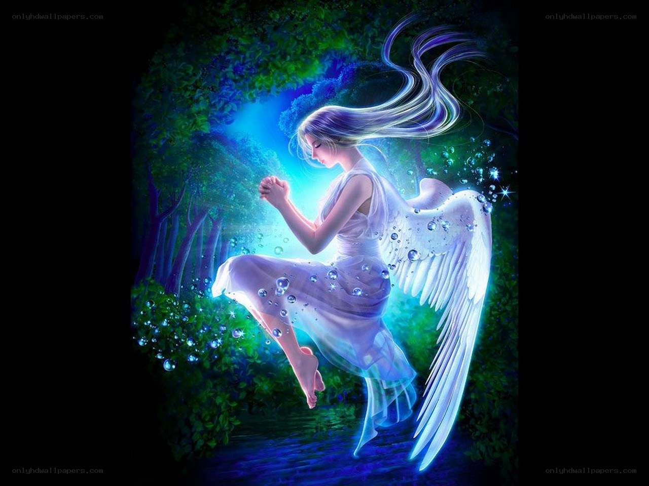 angel in a glowing forest