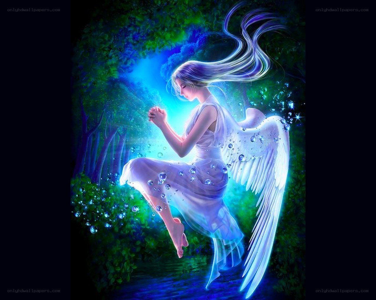 angel in a glowing forest