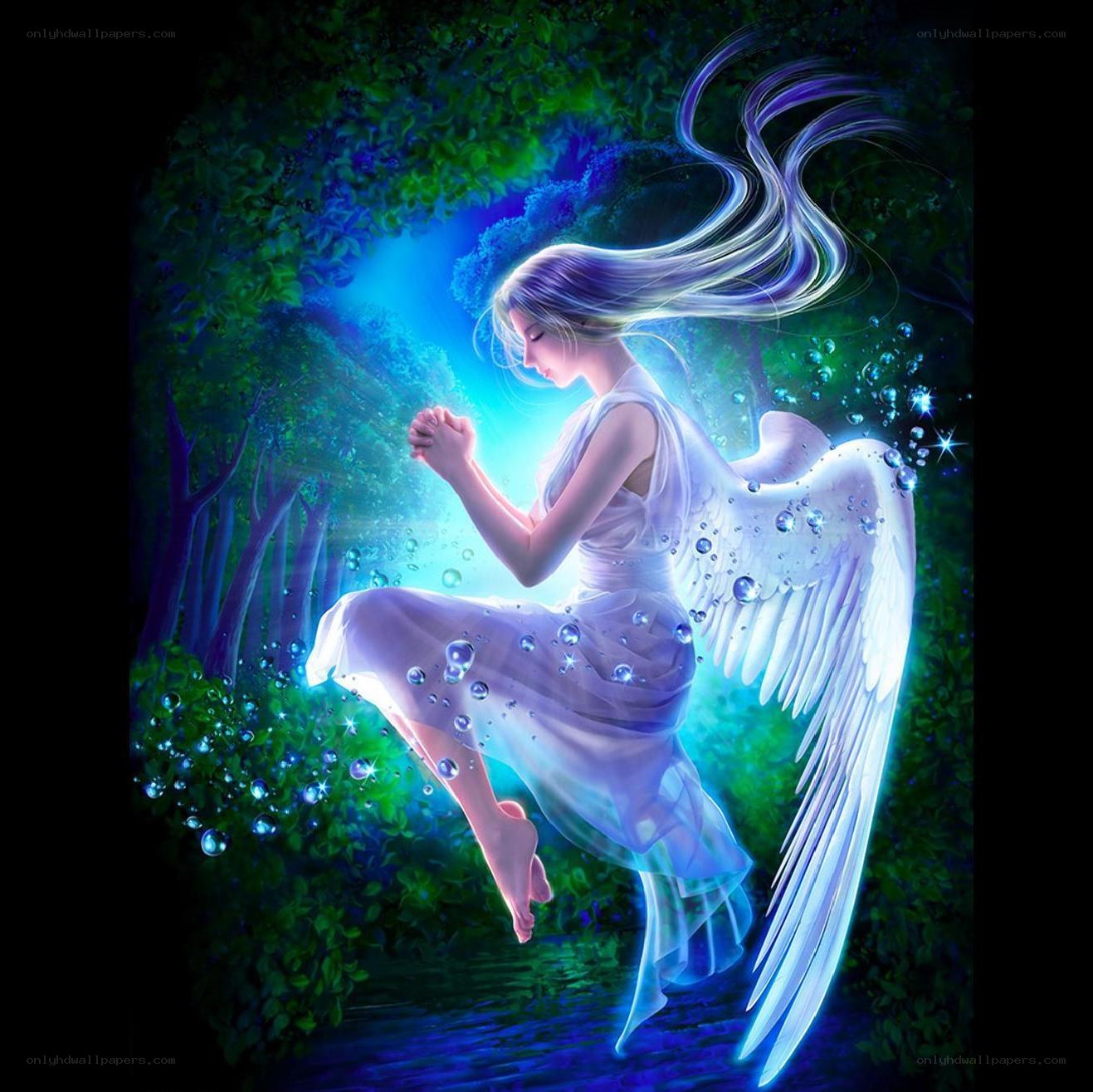 angel in a glowing forest