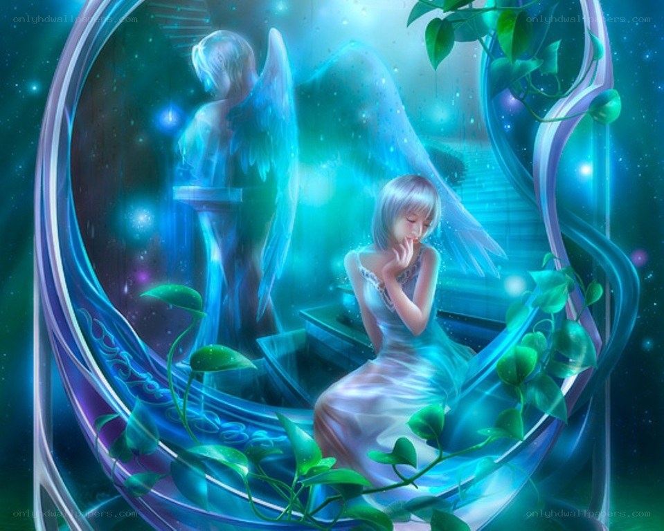 Angel in a glowing garden