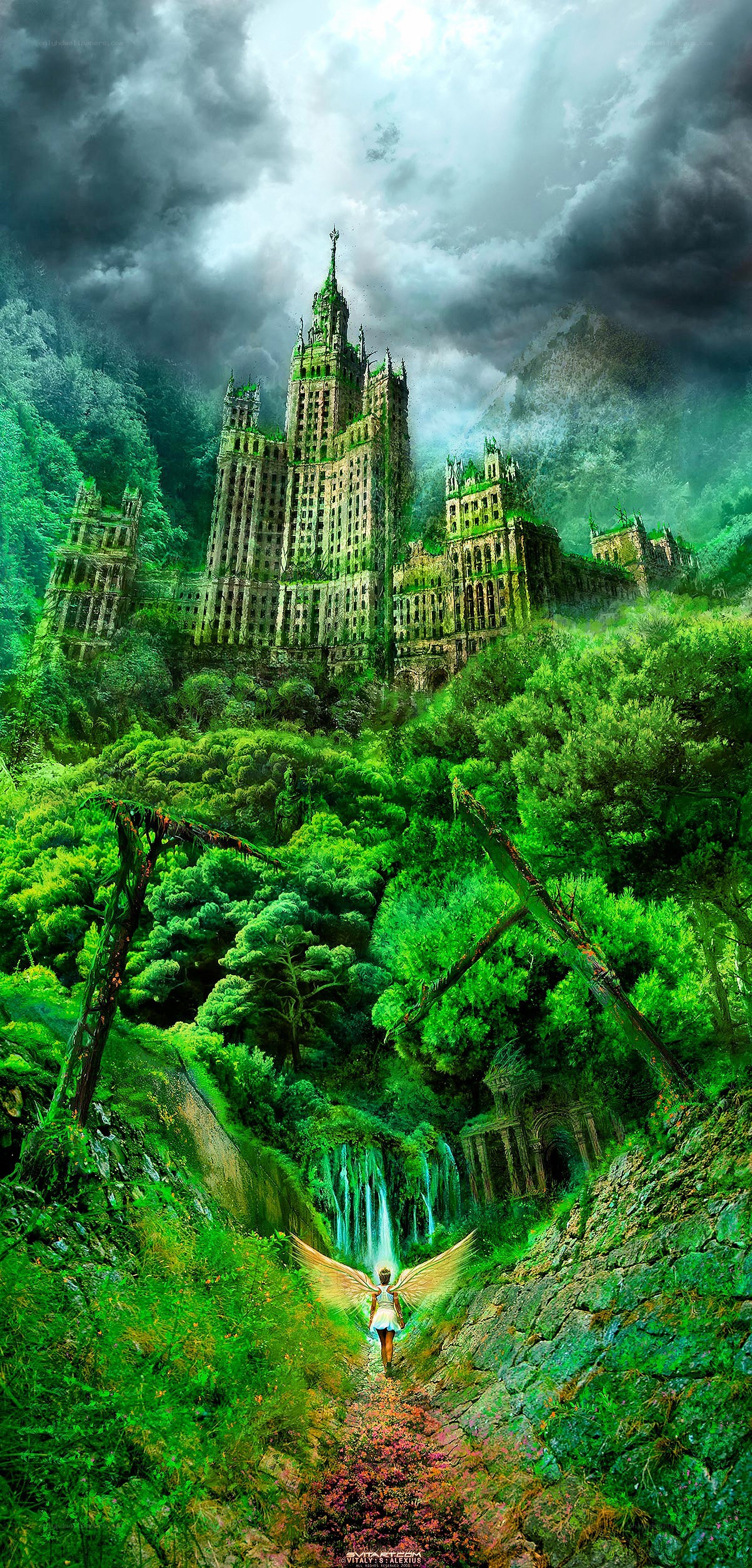 angel in a lush valley