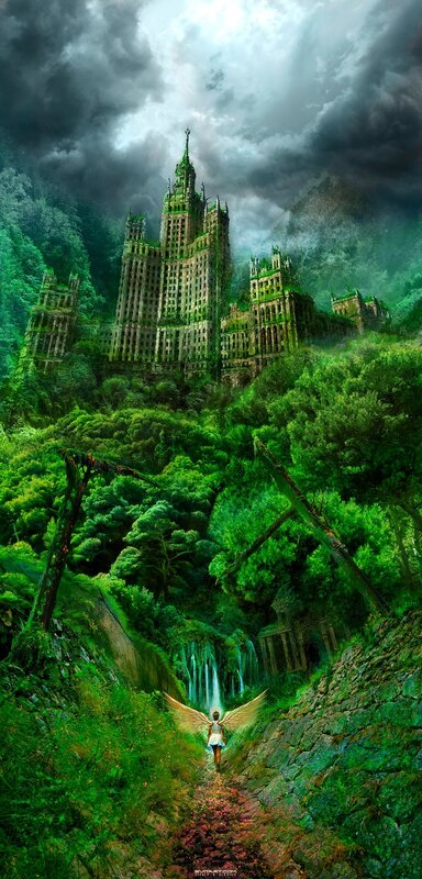 Angel in a lush valley