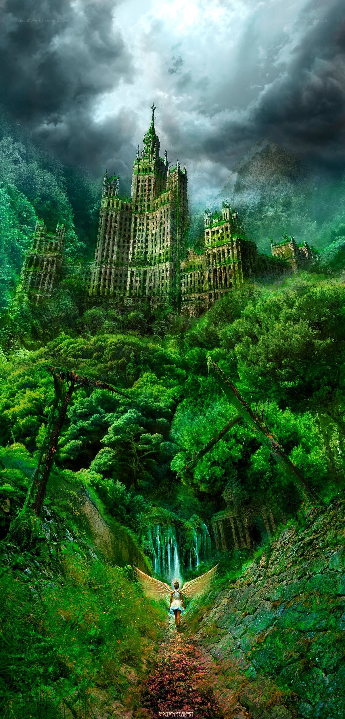 Angel in a lush valley