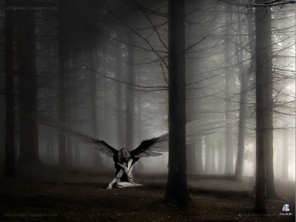 angel in a misty forest