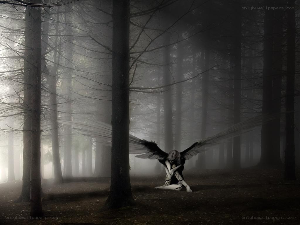 Angel in a misty forest