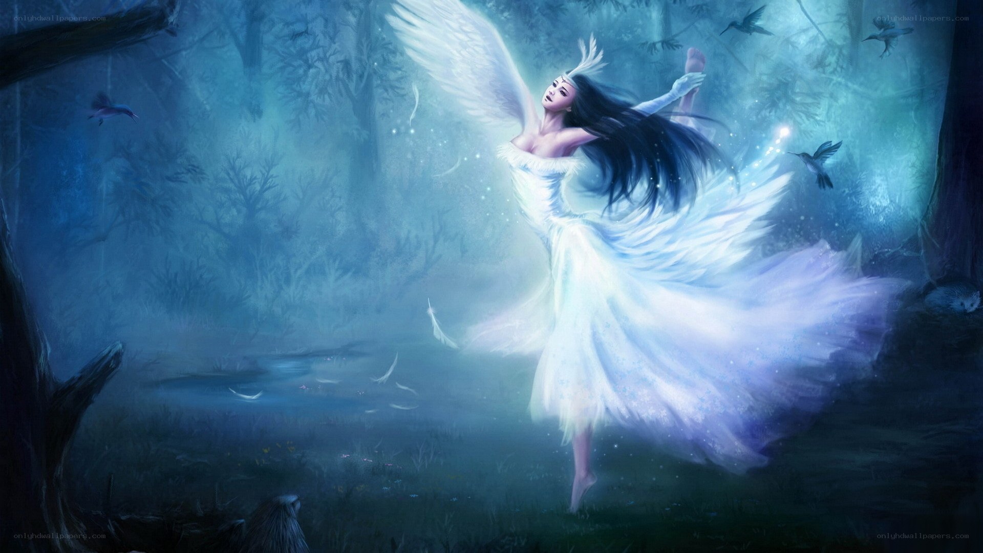 Angel in a misty forest