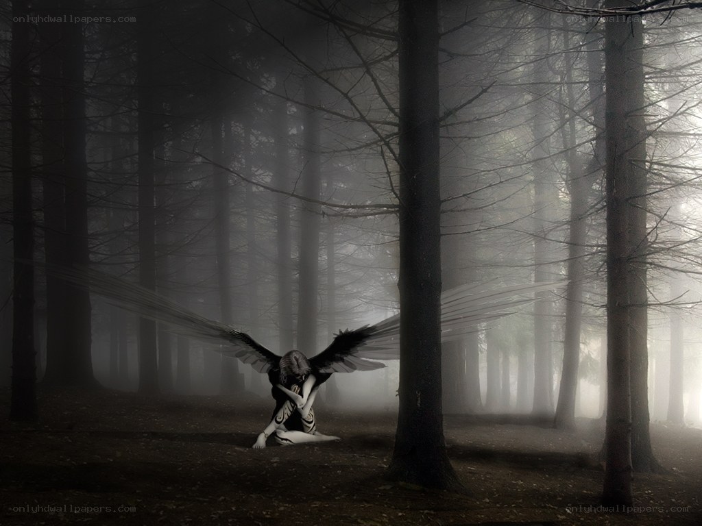 Angel in a misty forest