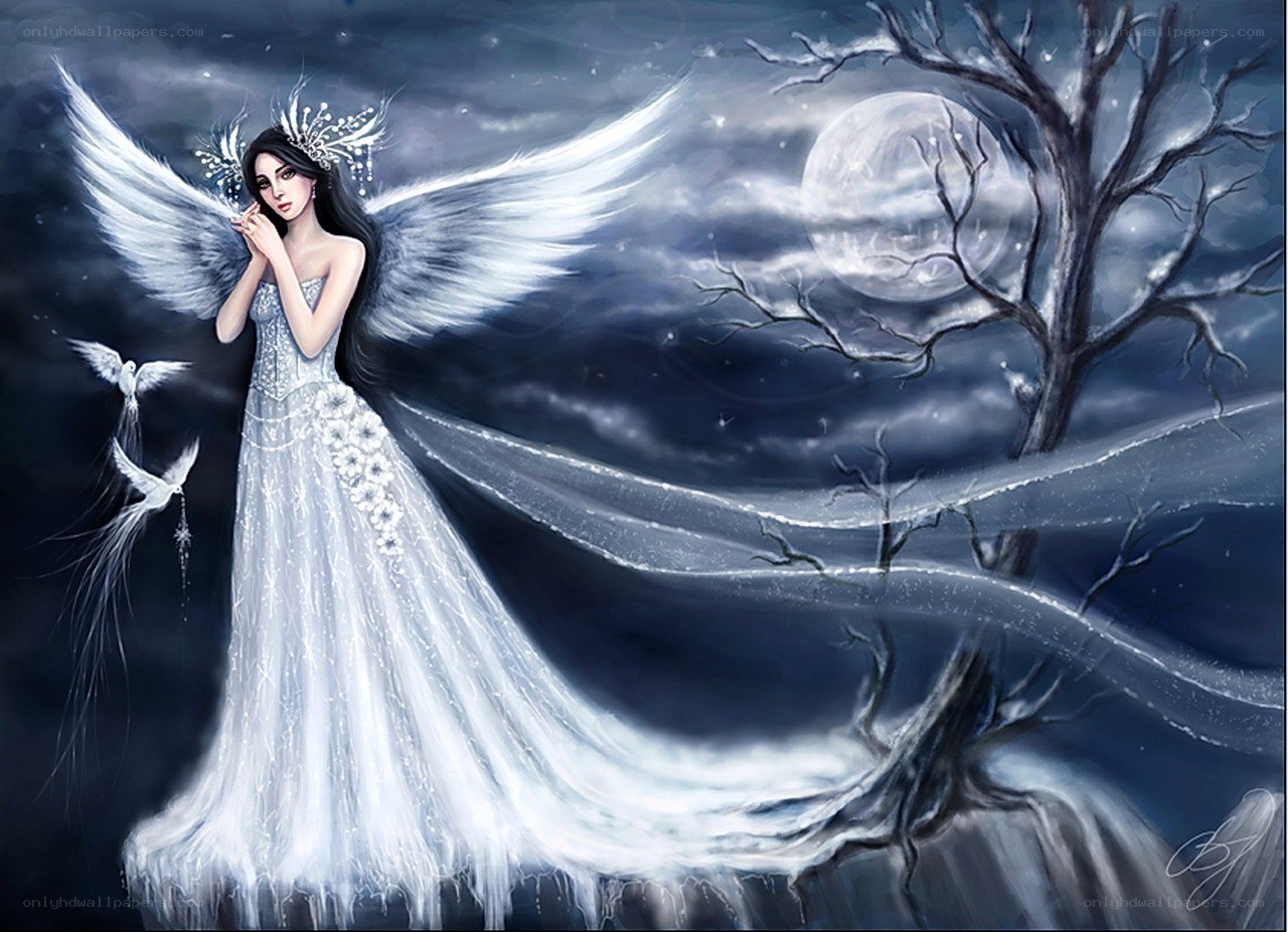 Angel in a moonlit forest