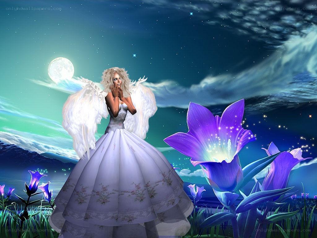 Angel in a moonlit garden