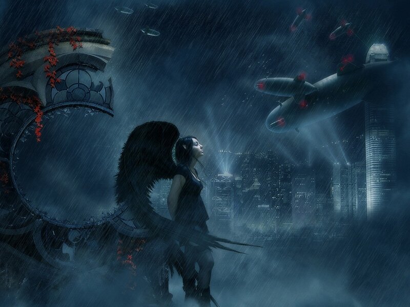 angel in a rainy city