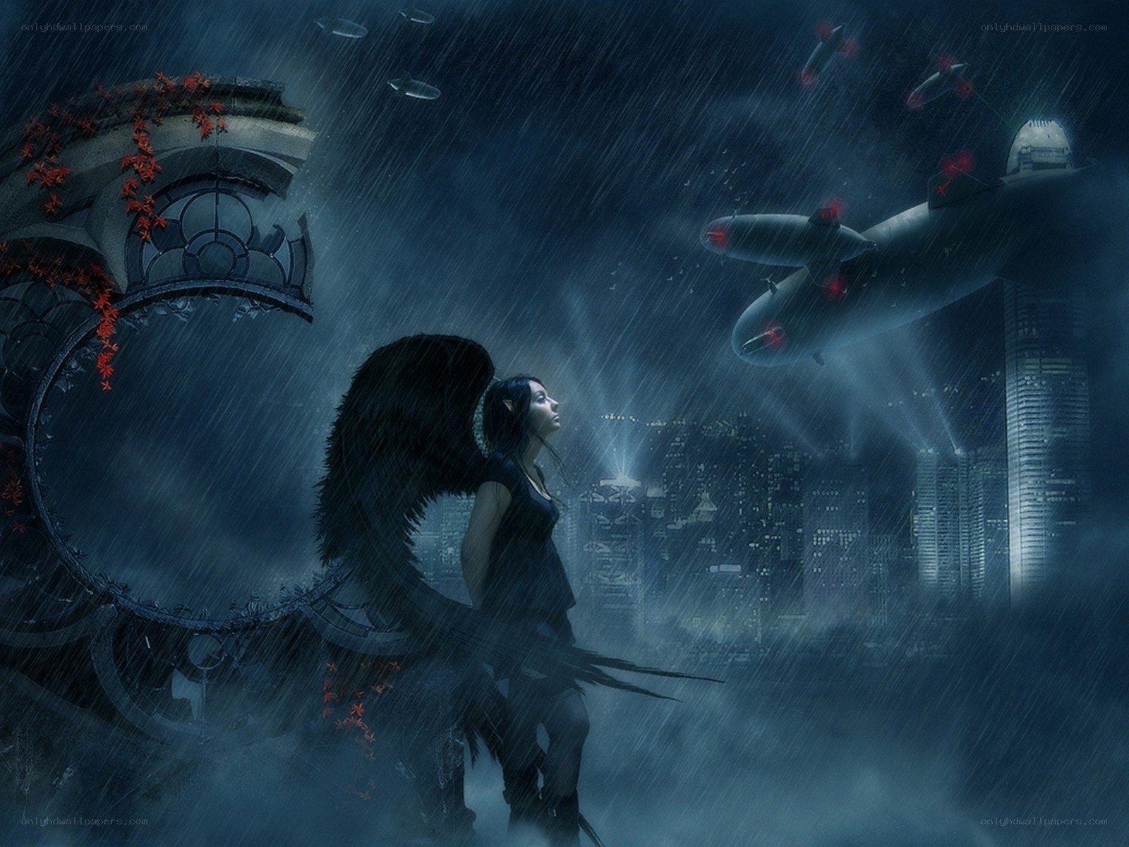 angel in a rainy city