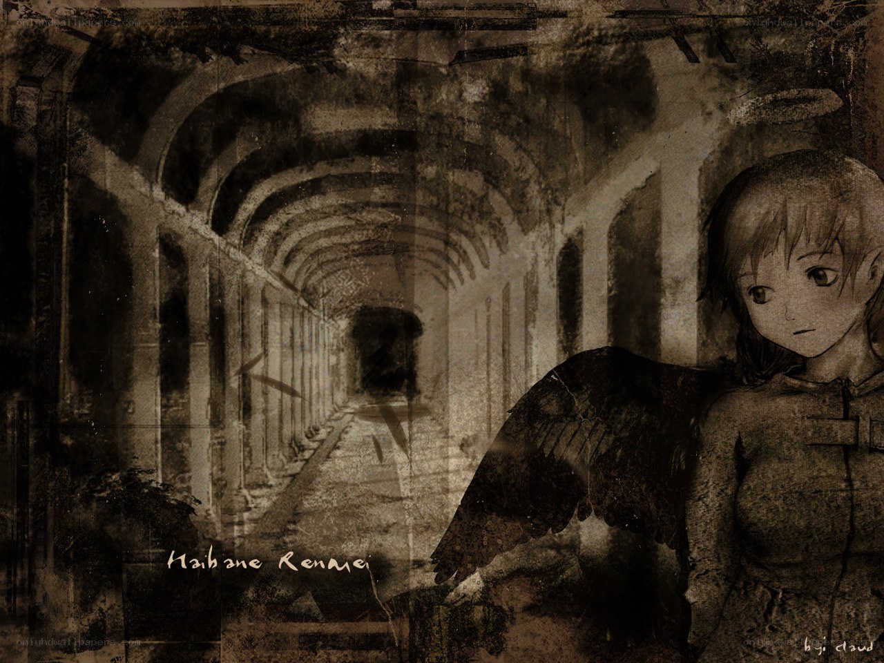 angel in a ruined corridor