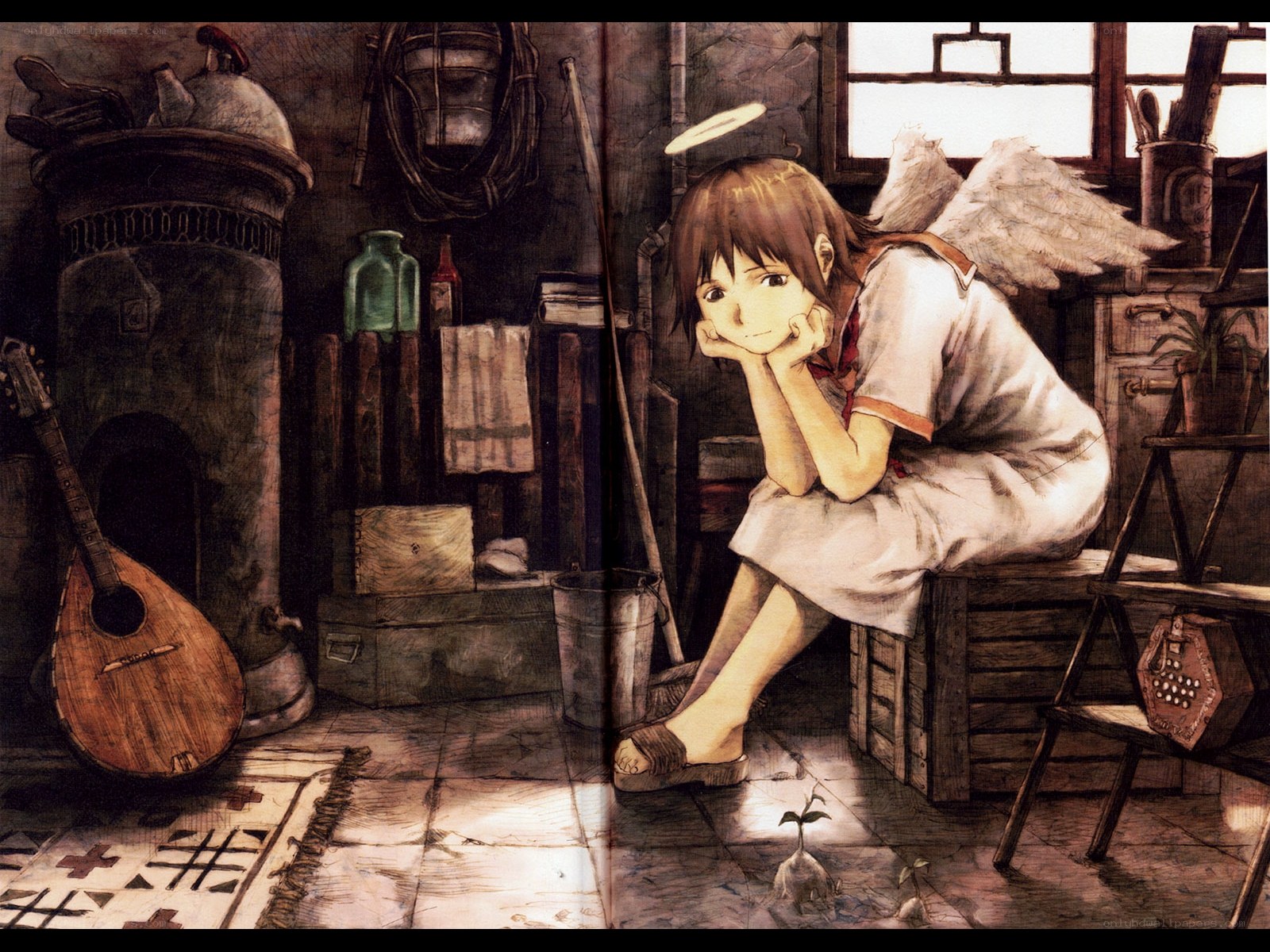 angel in a rustic room
