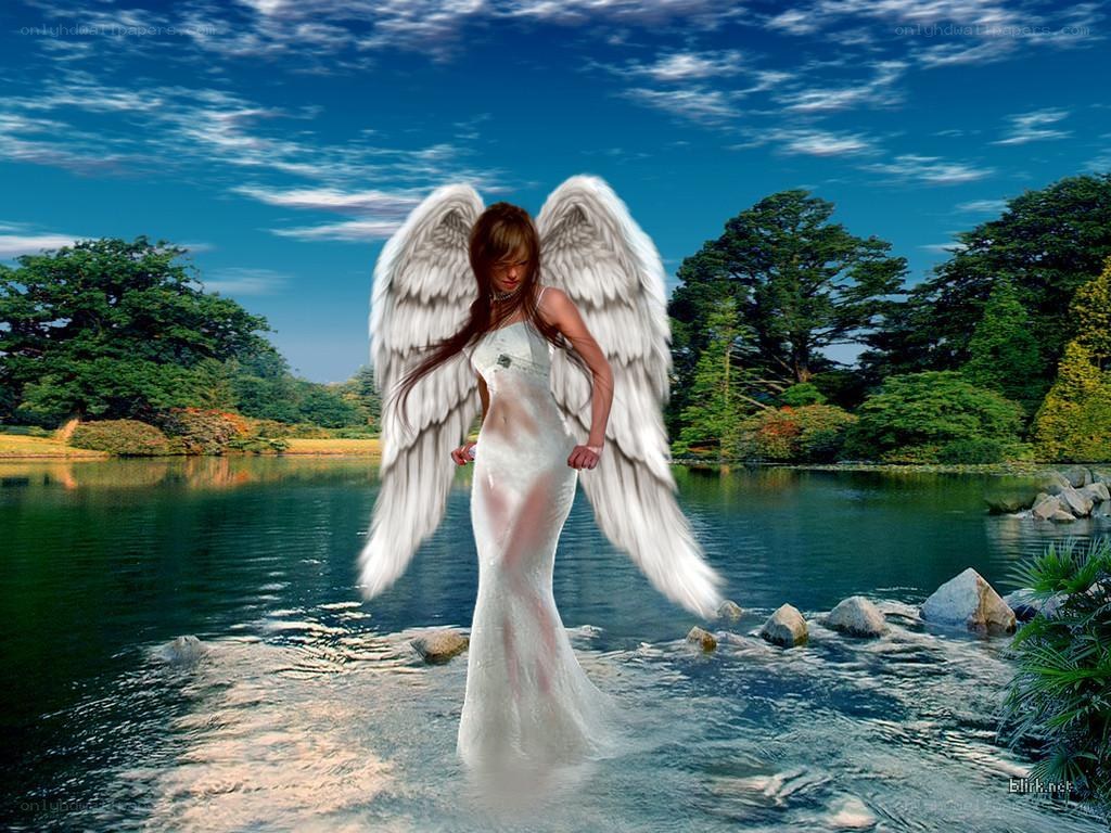 Angel in a serene lake