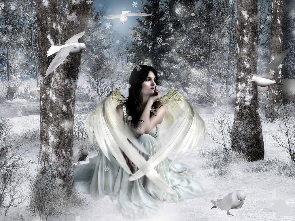 Angel in a snowy forest