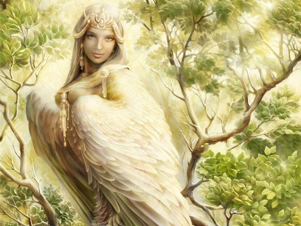 Angel in a sunlit forest