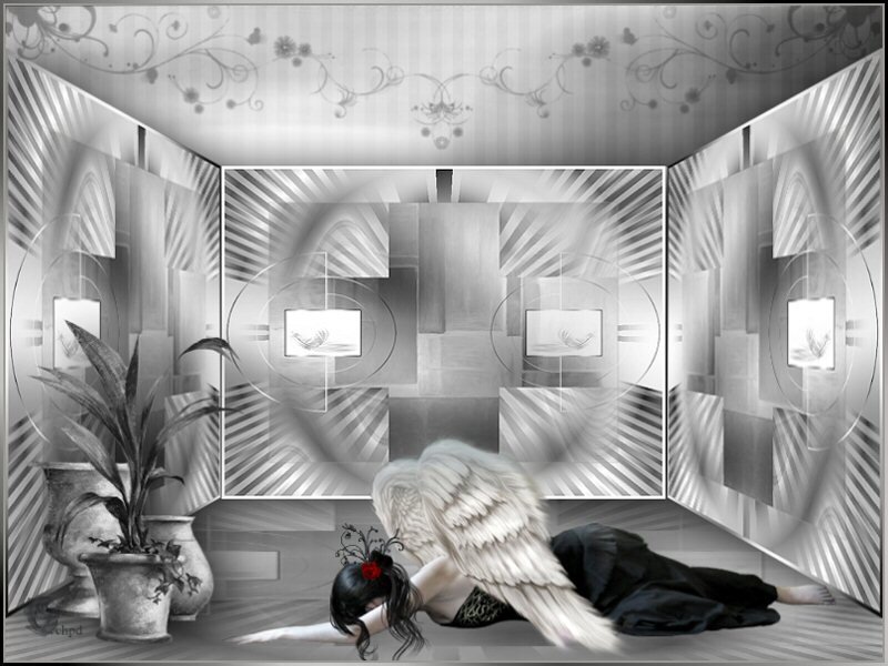 Angel in a surreal room