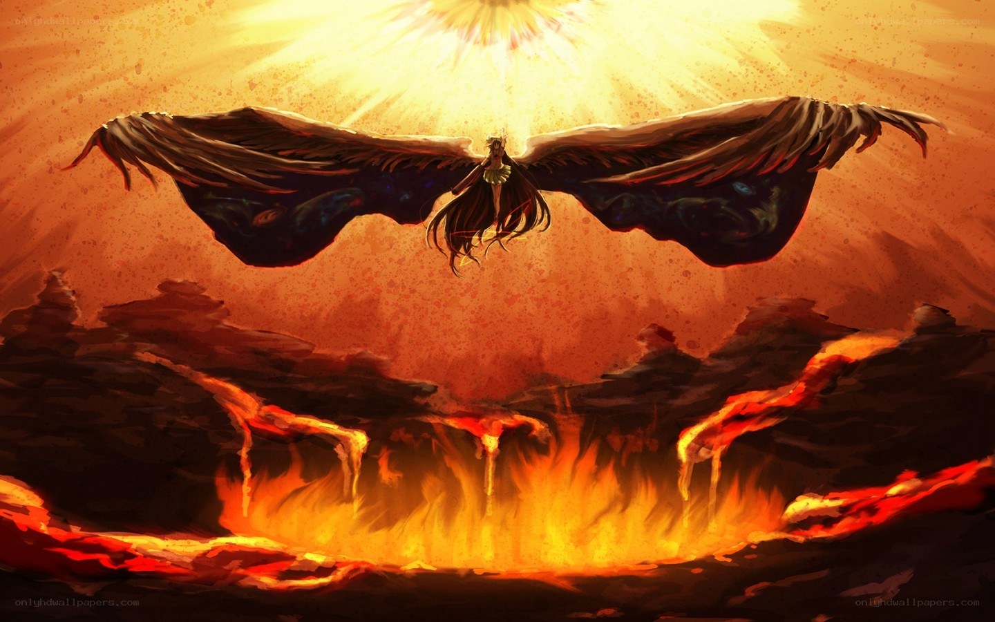 Angel in a volcanic landscape