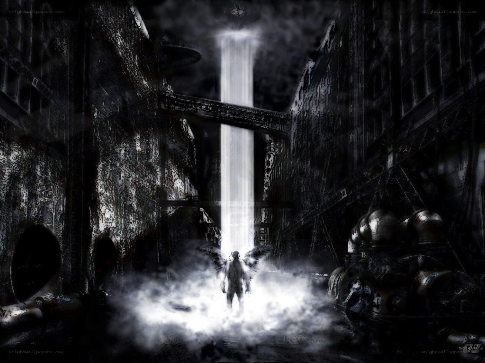 angel in dark corridor
