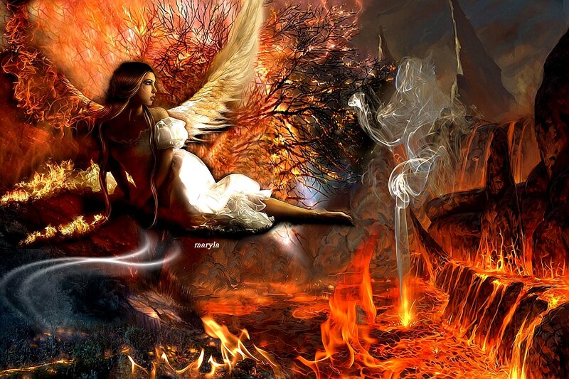 Angel in Fiery Landscape