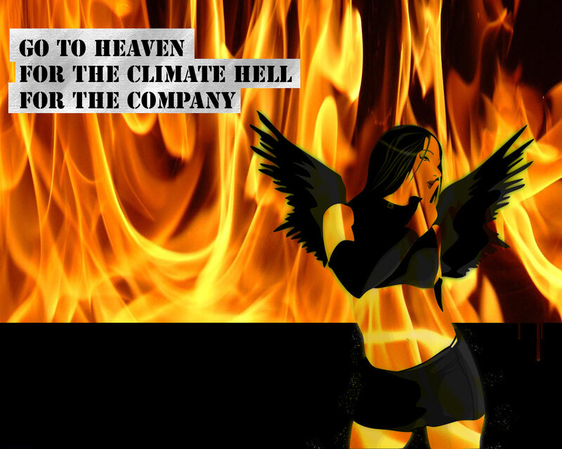 Angel in flames with text