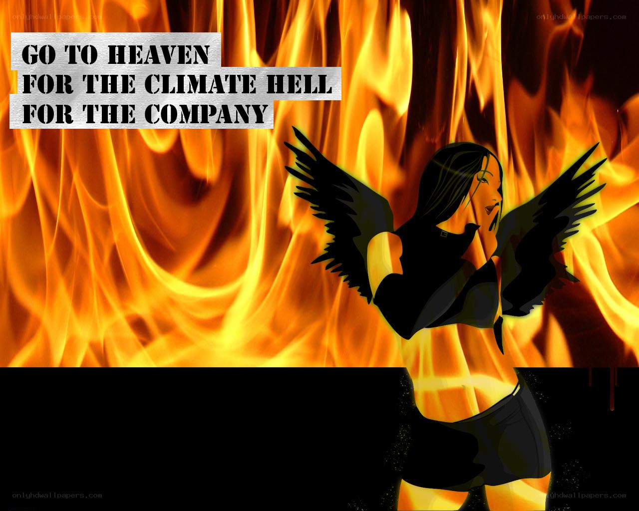 Angel in flames with text