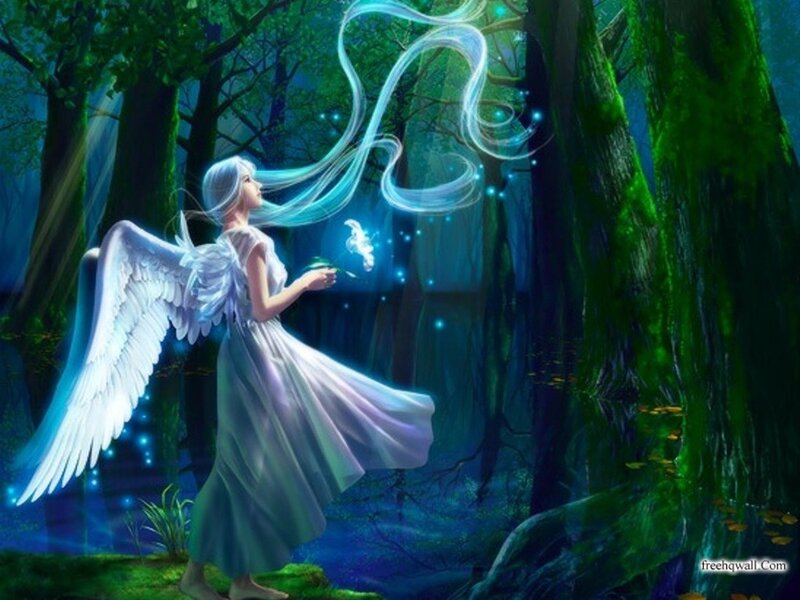 Angel in Forest — Green, Serene, Night