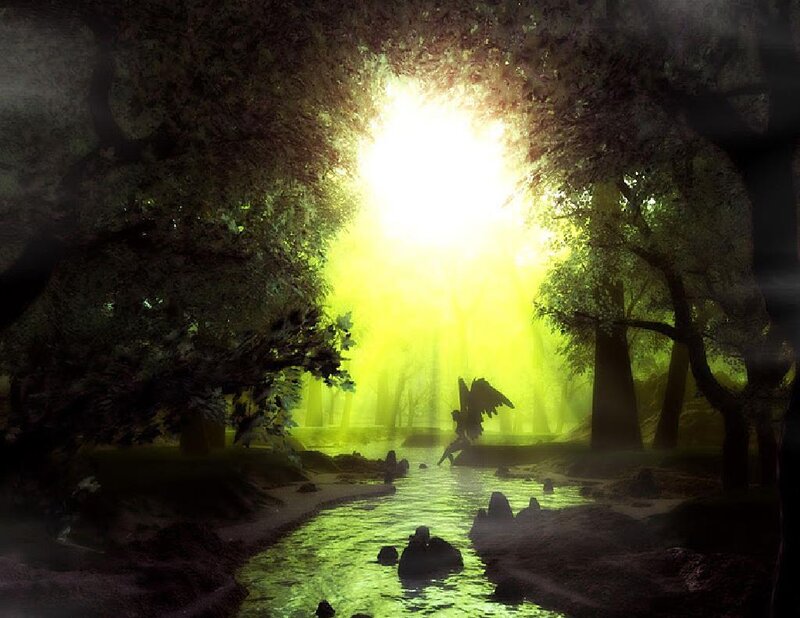 Angel in Forest Stream — Green