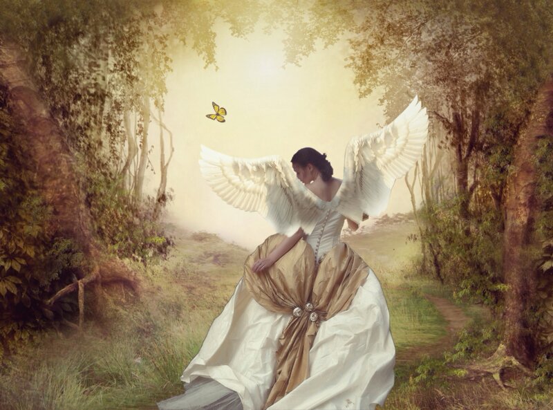 Angel in Forest — White, Serene