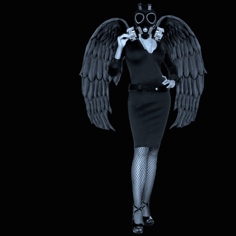 angel in gas mask costume