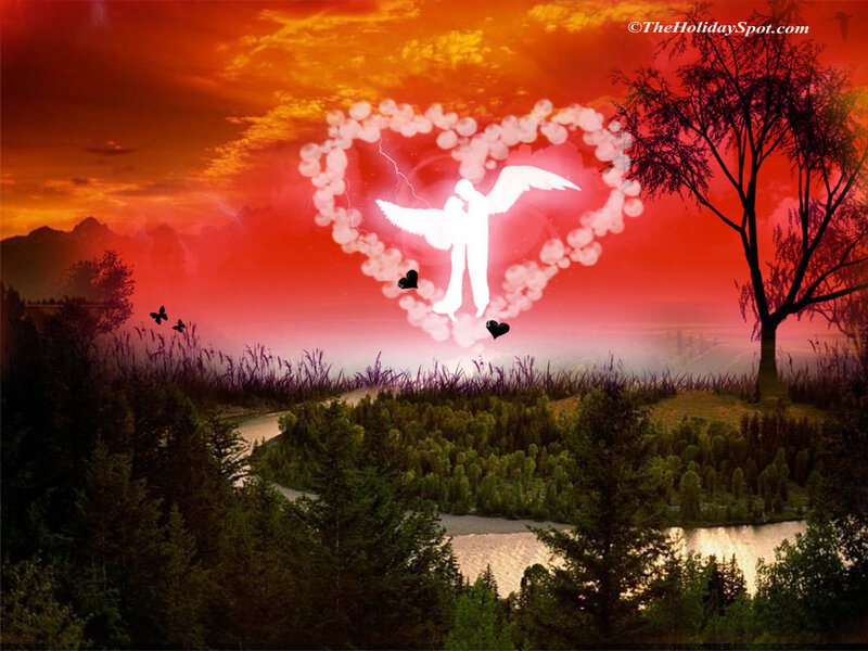 Angel in heart-shaped sky
