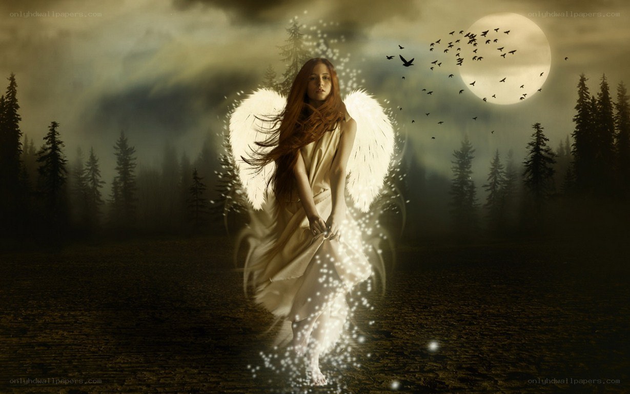angel in moonlit forest