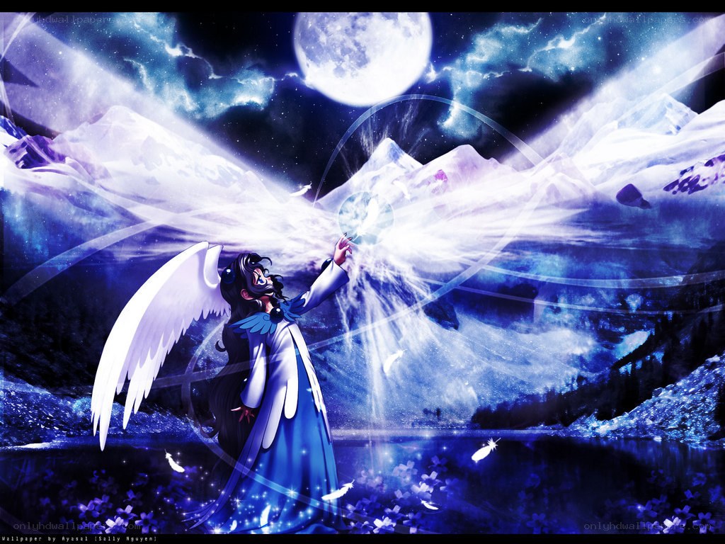 angel in moonlit mountains