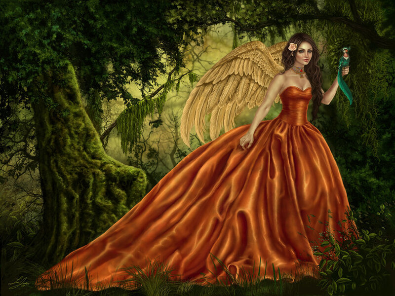 Angel in Orange Dress — Serene, Afternoon