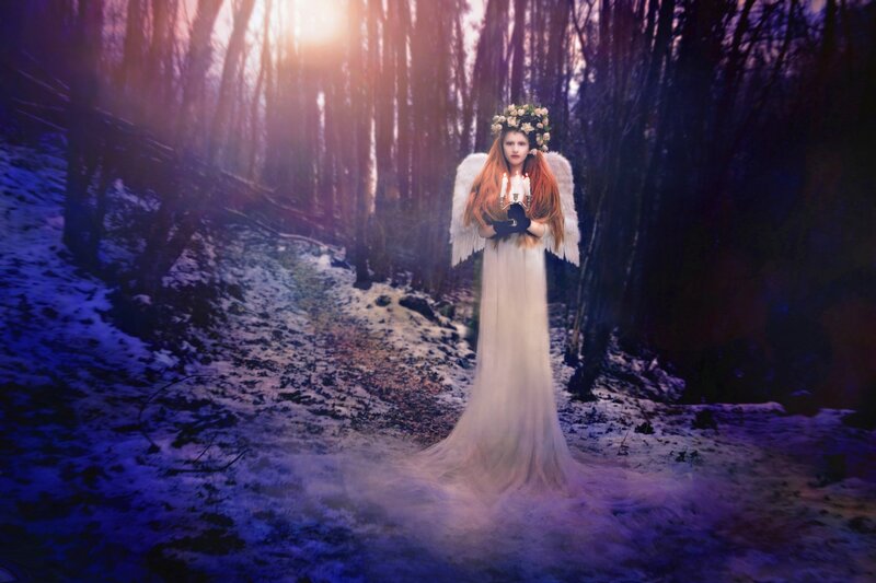 Angel in Snowy Forest — White, Dramatic