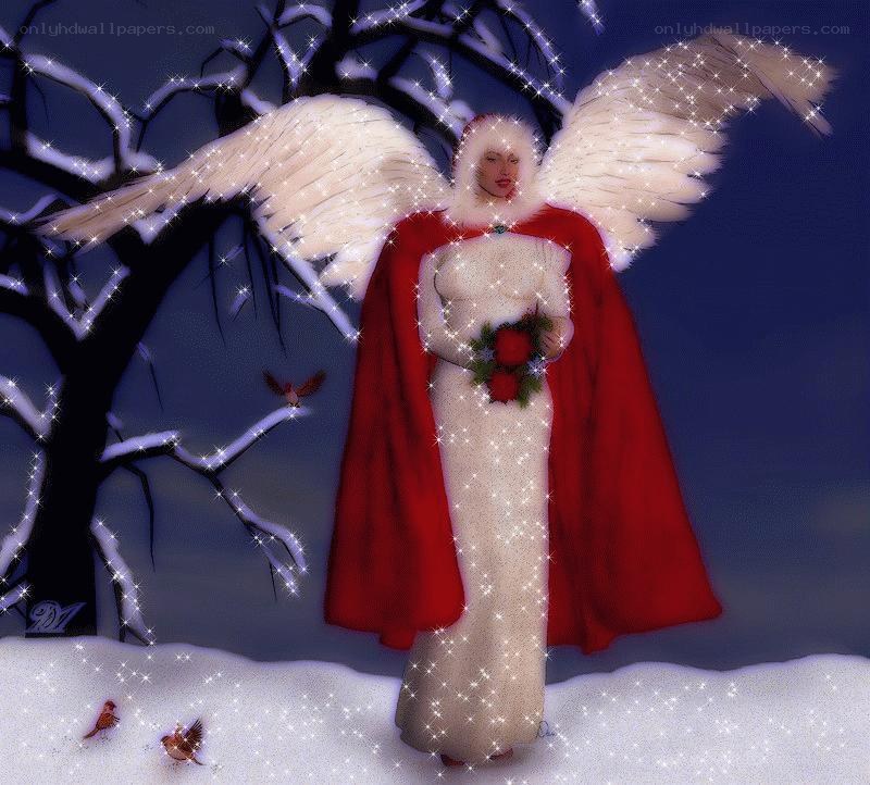 Angel in snowy landscape