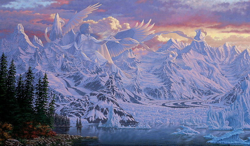 Angel in Snowy Mountains — White
