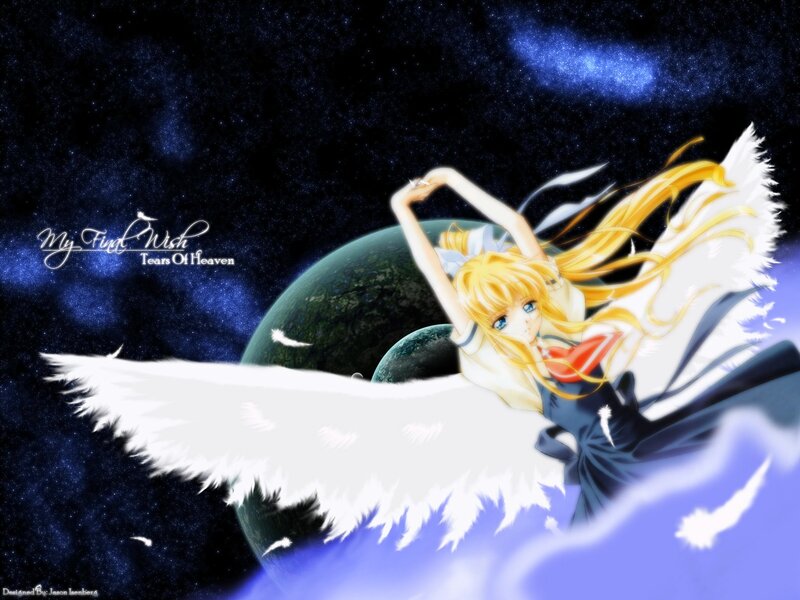 Angel in space with planet
